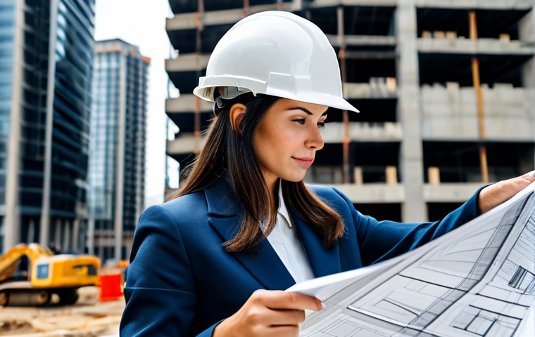 **

A professional female architect, fully clothed in a stylish and modest business outfit, reviewing blueprints on a construction site with a modern skyscraper in the background, hard hat, safe for work, appropriate content, perfect anatomy, natural pose, high resolution, well-formed hands, proper finger count, professional, family-friendly.

**